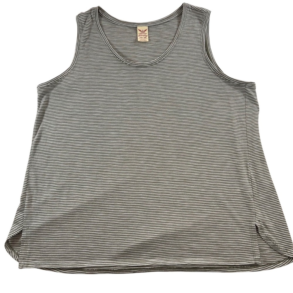 Faded Glory Womens XXL 20 Olive Green White‎ Striped Scoop Neck Tank Top Earthy